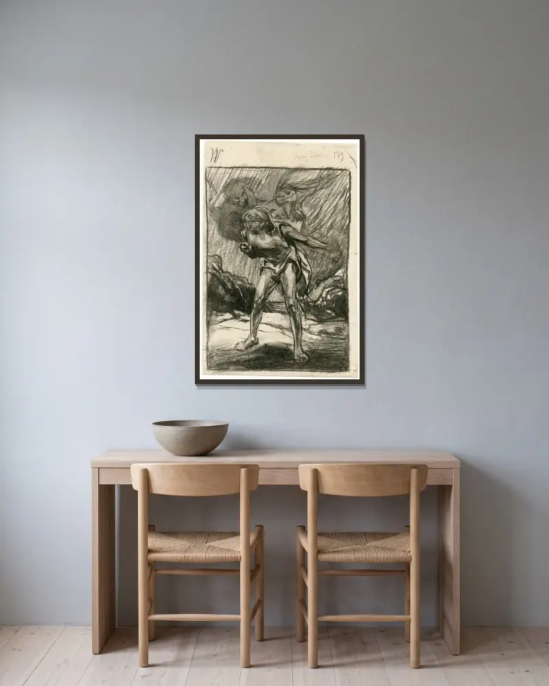 Kung Lear, följd av sina onda döttrar av Johannes Josephus Aarts inramad på en vägg