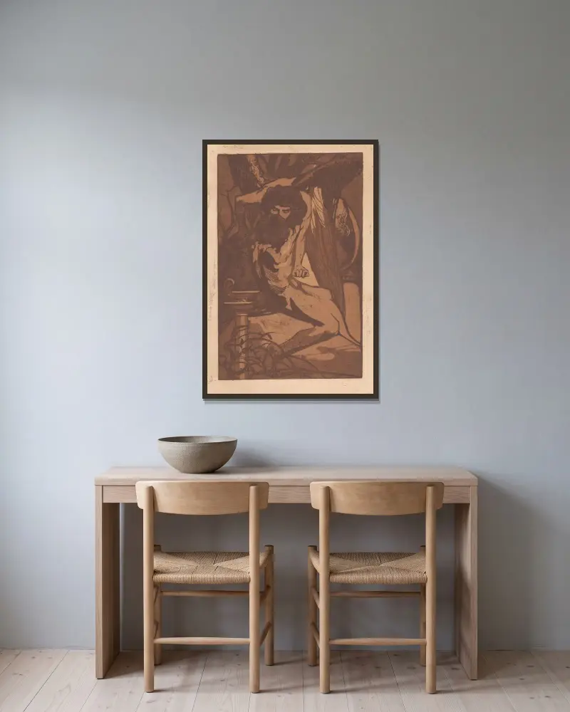 Oidipus och sfinxen 1 av Johannes Josephus Aarts inramad på en vägg