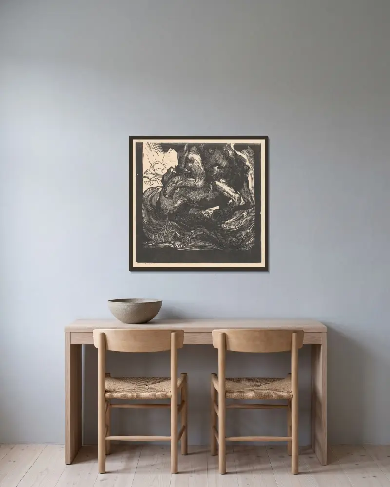 Nedre halvan av en centaur av Johannes Josephus Aarts inramad på en vägg