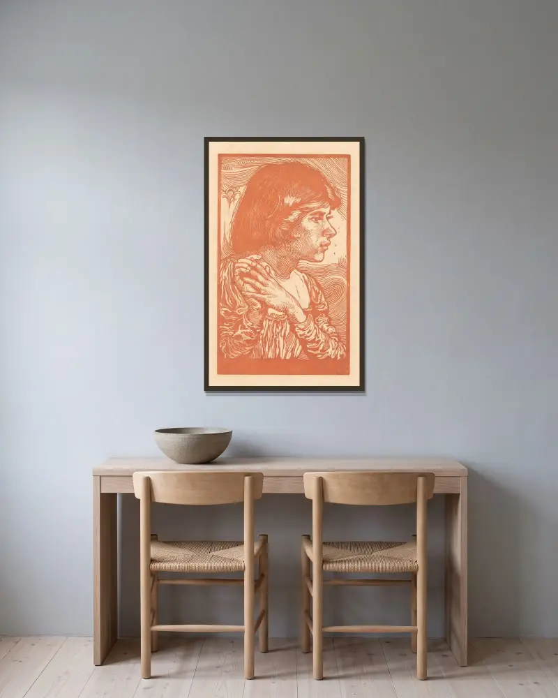 Porträtt av en okänd flicka av Johannes Josephus Aarts inramad på en vägg
