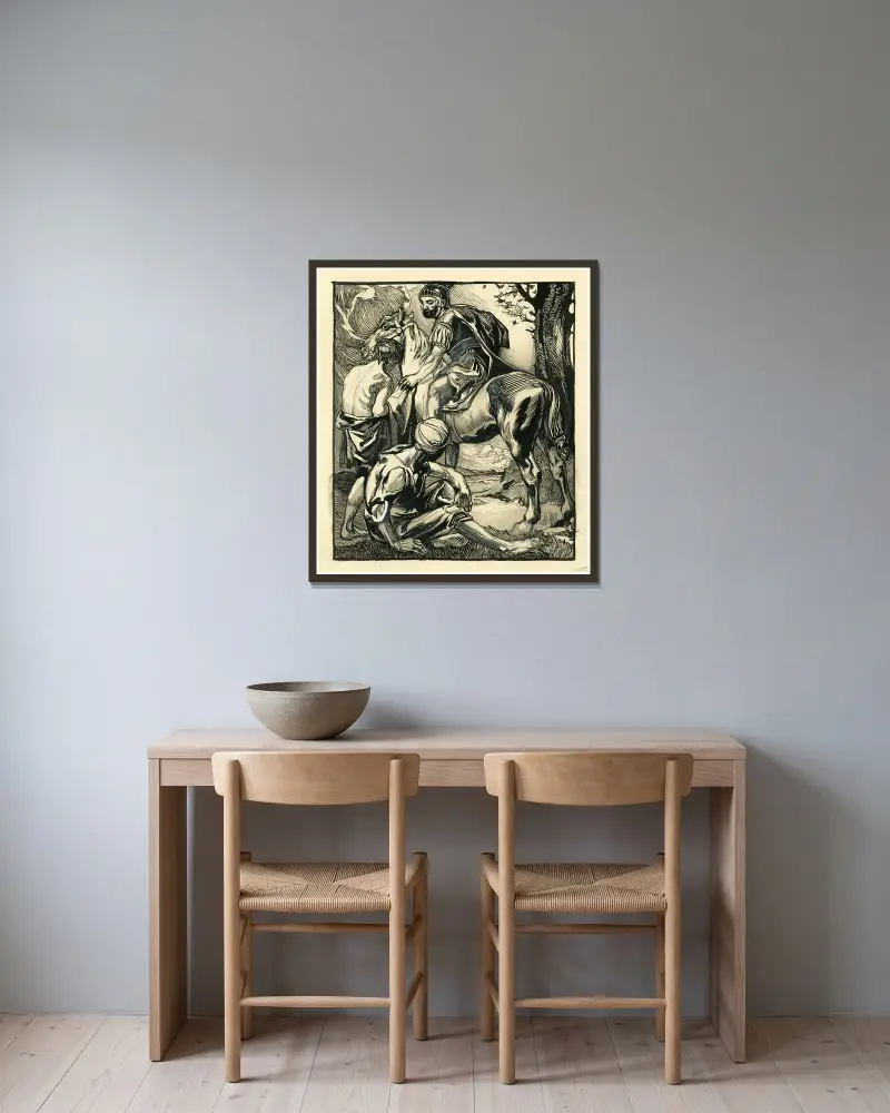 S:t Martin och tiggaren av Johannes Josephus Aarts inramad på en vägg