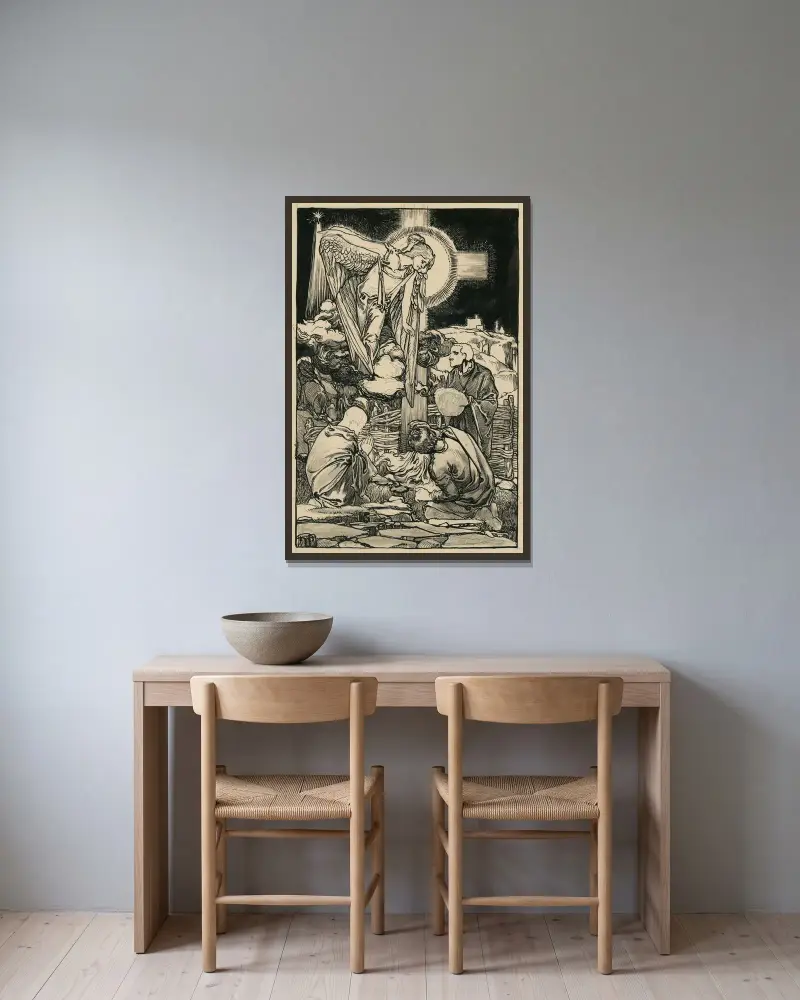 Ängeln uppenbarar sig för herdarna av Johannes Josephus Aarts inramad på en vägg