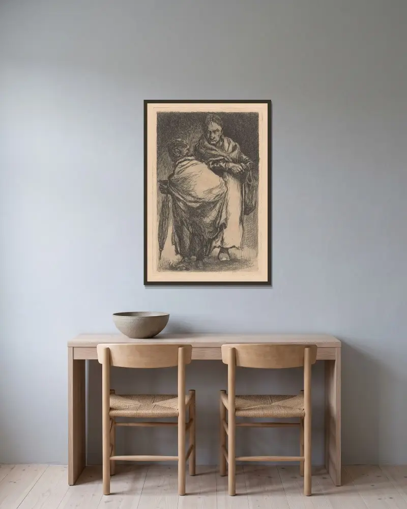 Två kvinnor av Johannes Josephus Aarts inramad på en vägg
