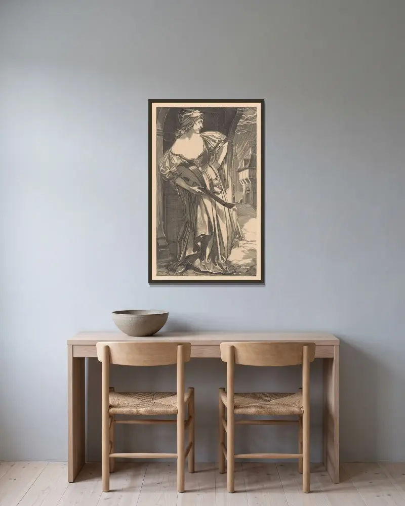 Kvinna med luta på gata av Johannes Josephus Aarts inramad på en vägg