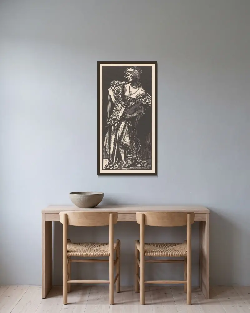 Kvinna med luta av Johannes Josephus Aarts inramad på en vägg