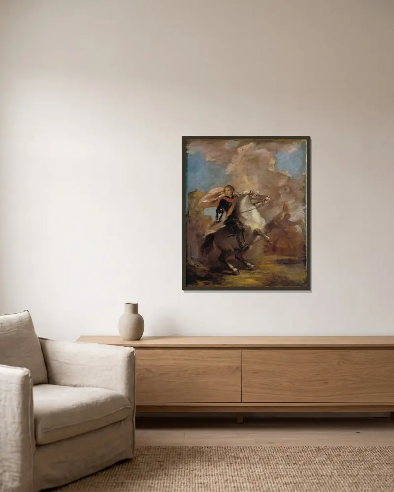 En officer till häst av Sir Joshua Reynolds inramad på en vägg