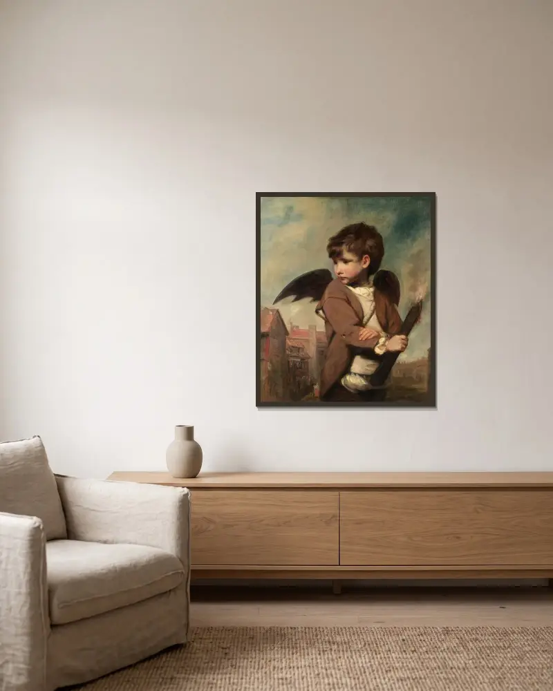 Amor som fackelbärare av Sir Joshua Reynolds inramad på en vägg