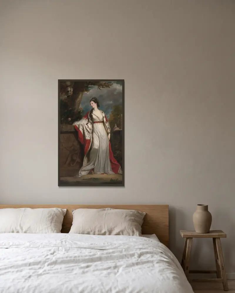 Elizabeth Gunning, Duchess of Hamilton and Argyll av Sir Joshua Reynolds inramad på en vägg