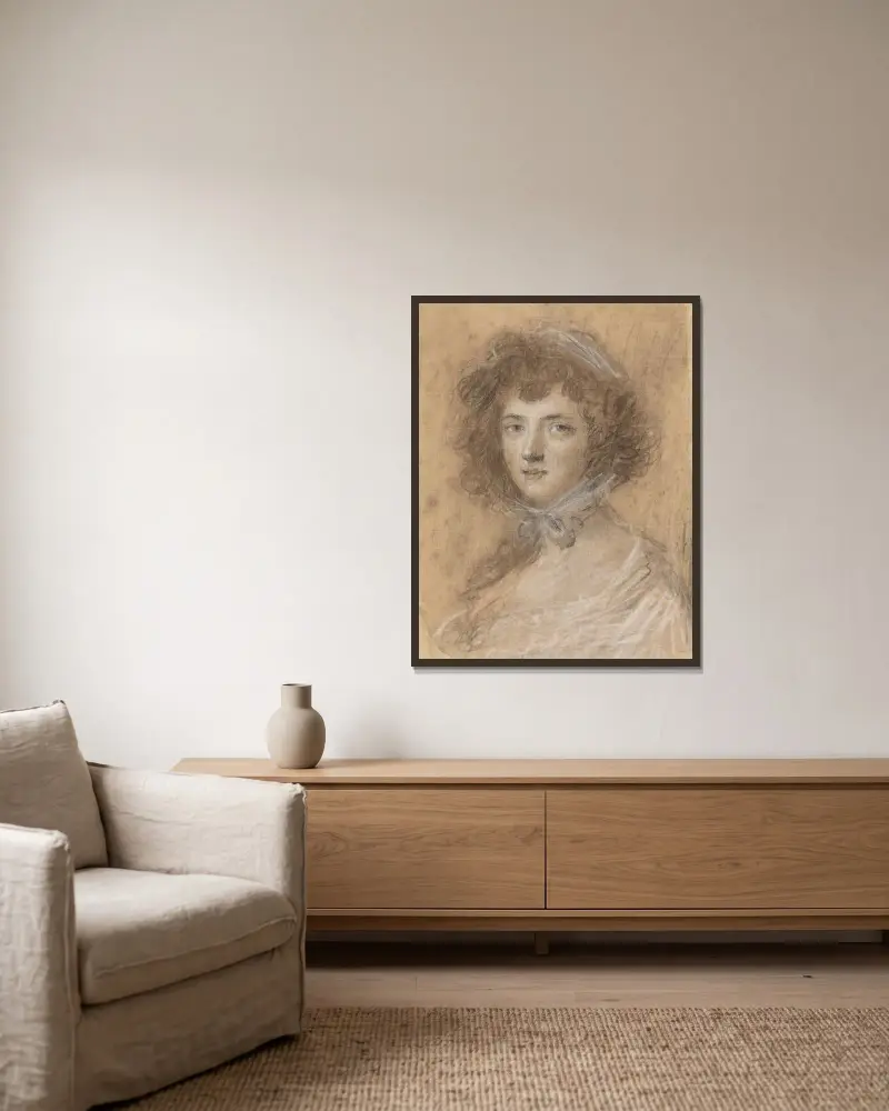 Kopf und Büste einer Frau von Sir Joshua Reynolds gerahmt an einer Wand