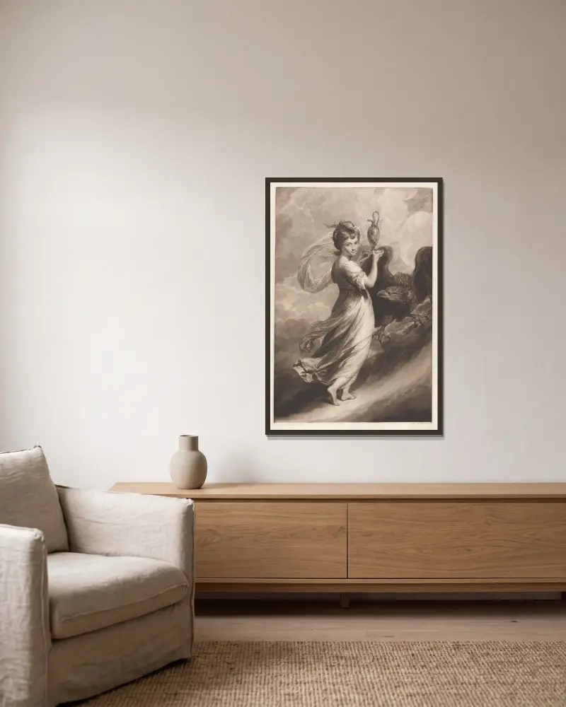 Hebe, 1780 von Sir Joshua Reynolds gerahmt an einer Wand