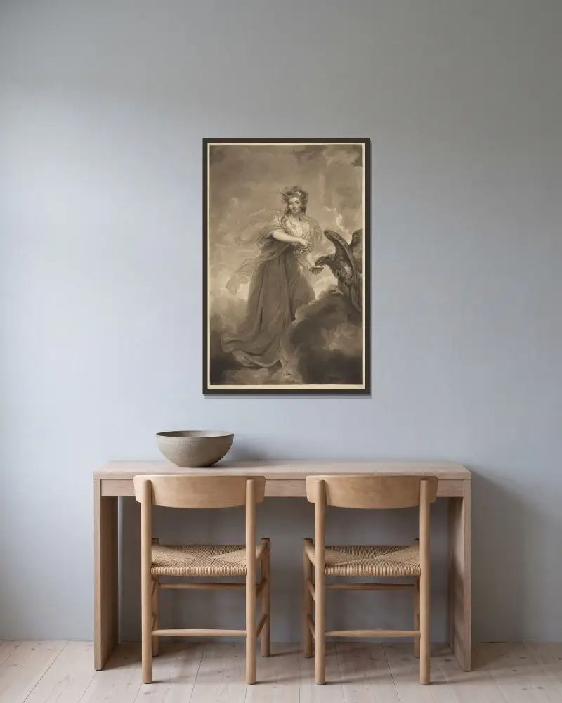 Hebe av Sir Joshua Reynolds inramad på en vägg