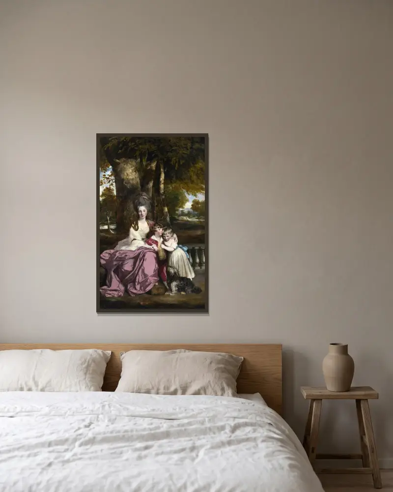 Lady Elizabeth Delmé och hennes barn av Sir Joshua Reynolds inramad på en vägg