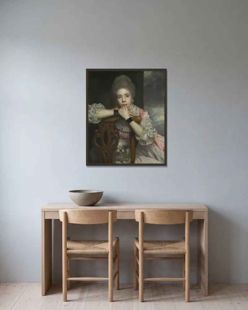 Mrs. Abington som Miss Prue i 'Love for Love' av William Congreve av Sir Joshua Reynolds inramad på en vägg