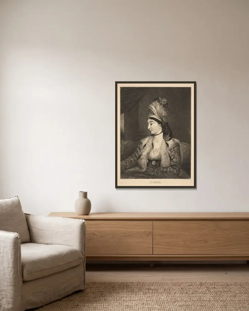 Mrs. Baldwin av Sir Joshua Reynolds inramad på en vägg