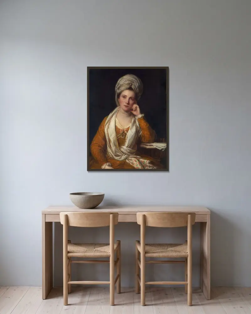 Mrs. Horton, Later Viscountess Maynard av Sir Joshua Reynolds inramad på en vägg