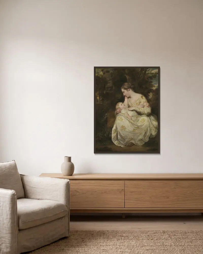 Mrs Susanna Hoare och barn av Sir Joshua Reynolds inramad på en vägg