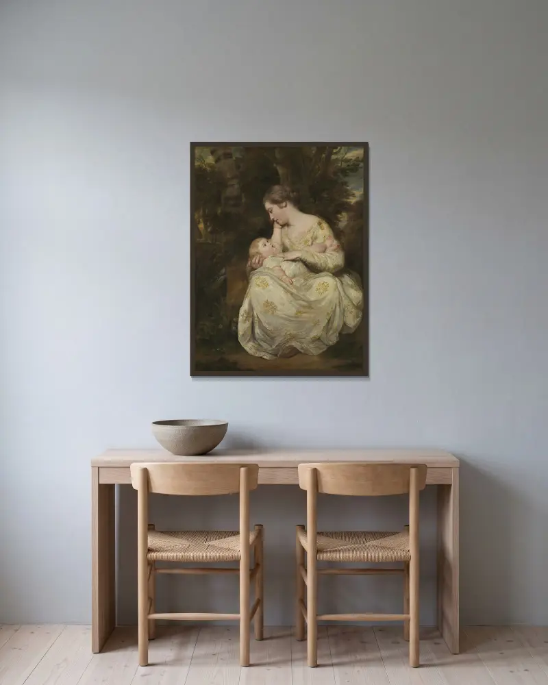 Mrs Susanna Hoare och barn av Sir Joshua Reynolds inramad på en vägg