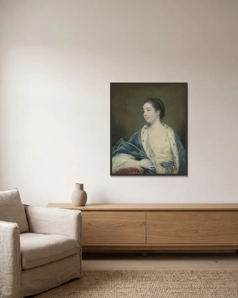 Porträtt av en kvinna av Sir Joshua Reynolds inramad på en vägg
