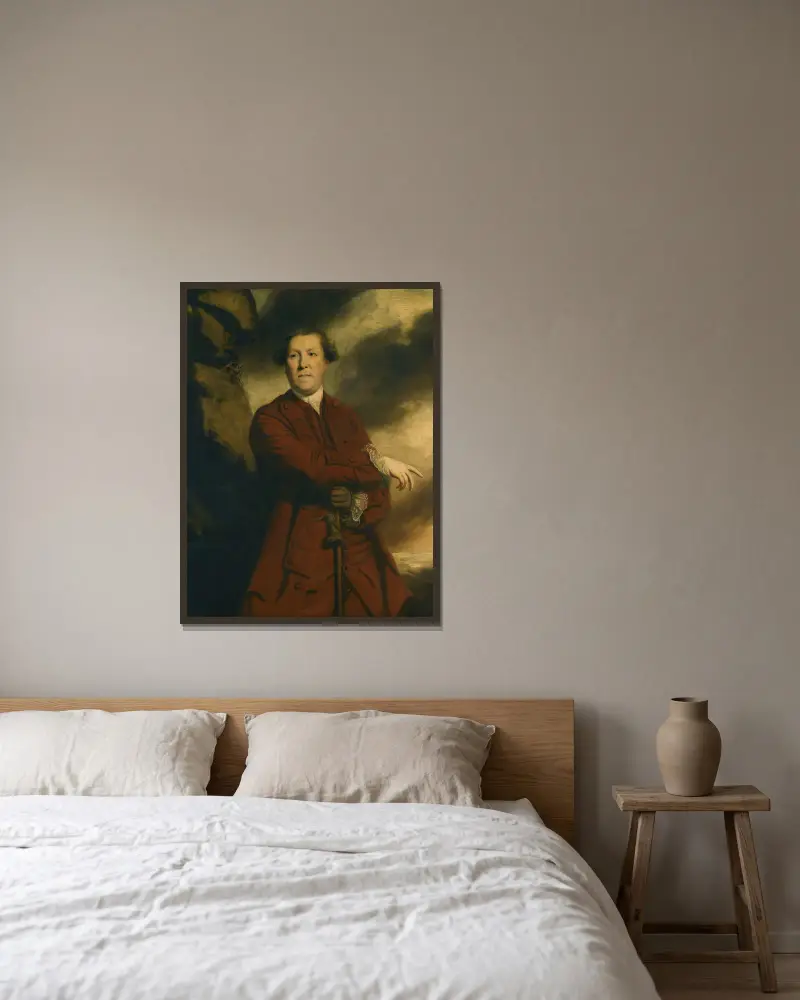 Portrait Of Captain Robert Haldane, Of Gleneagles av Sir Joshua Reynolds inramad på en vägg