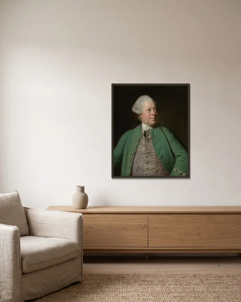 Porträtt av Edward Holden Cruttenden av Sir Joshua Reynolds inramad på en vägg