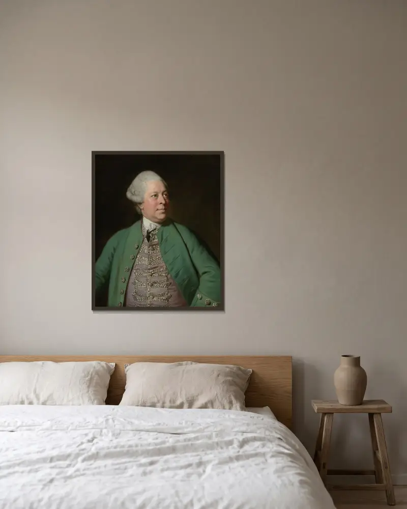 Porträtt av Edward Holden Cruttenden av Sir Joshua Reynolds inramad på en vägg