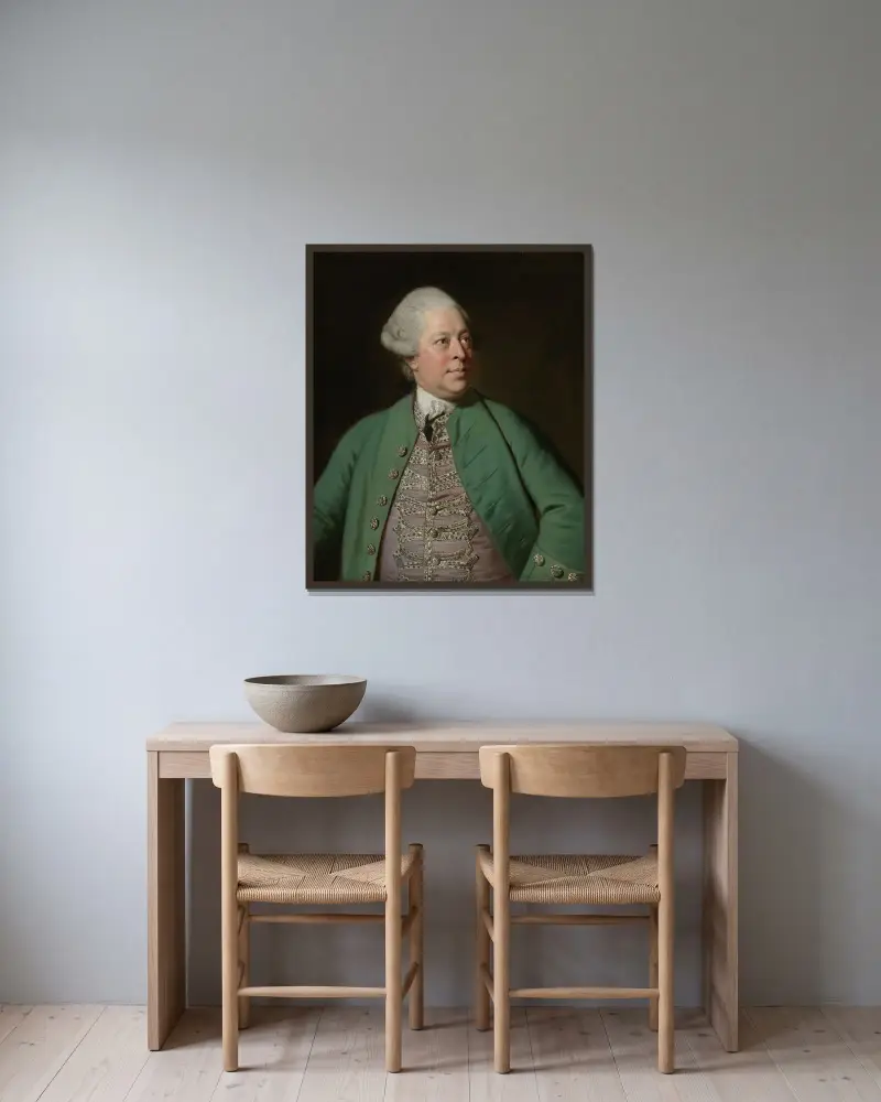 Porträtt av Edward Holden Cruttenden av Sir Joshua Reynolds inramad på en vägg