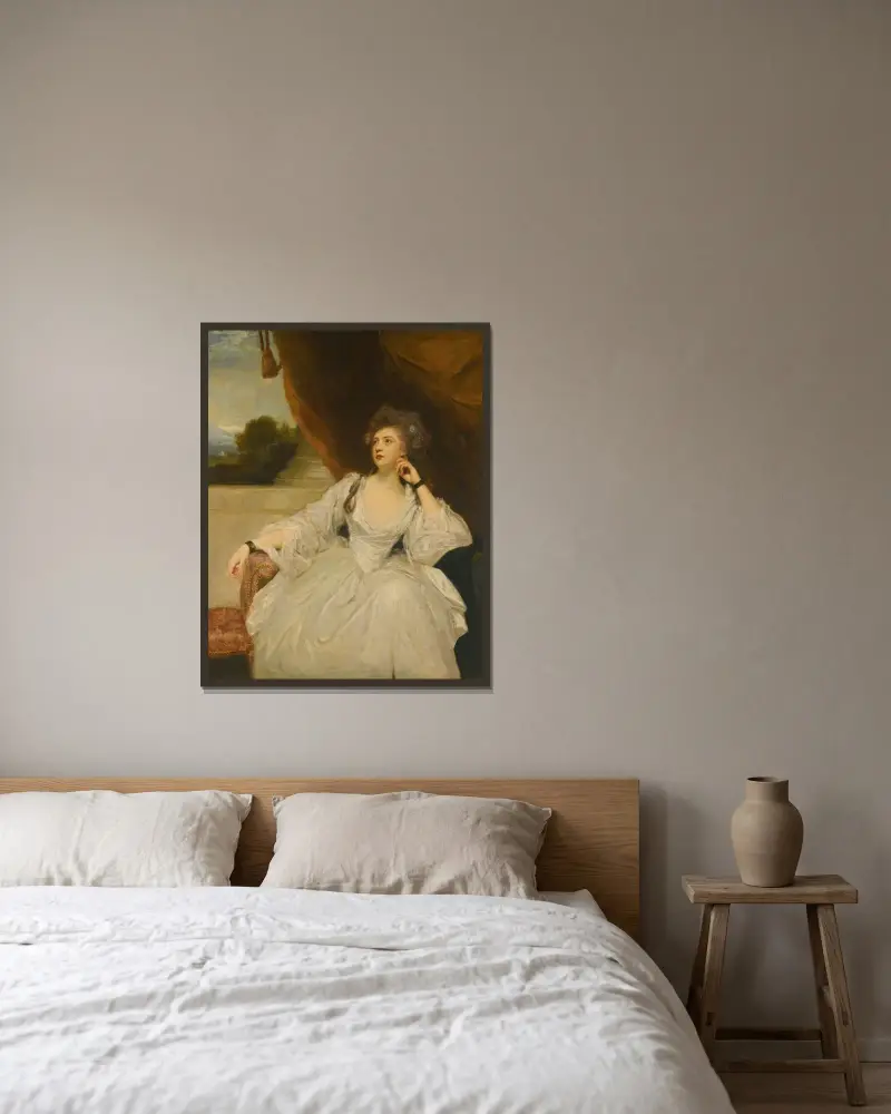 Porträt der Elizabeth Falconer, Mrs. Stanhope, als Contemplation von Sir Joshua Reynolds gerahmt an einer Wand