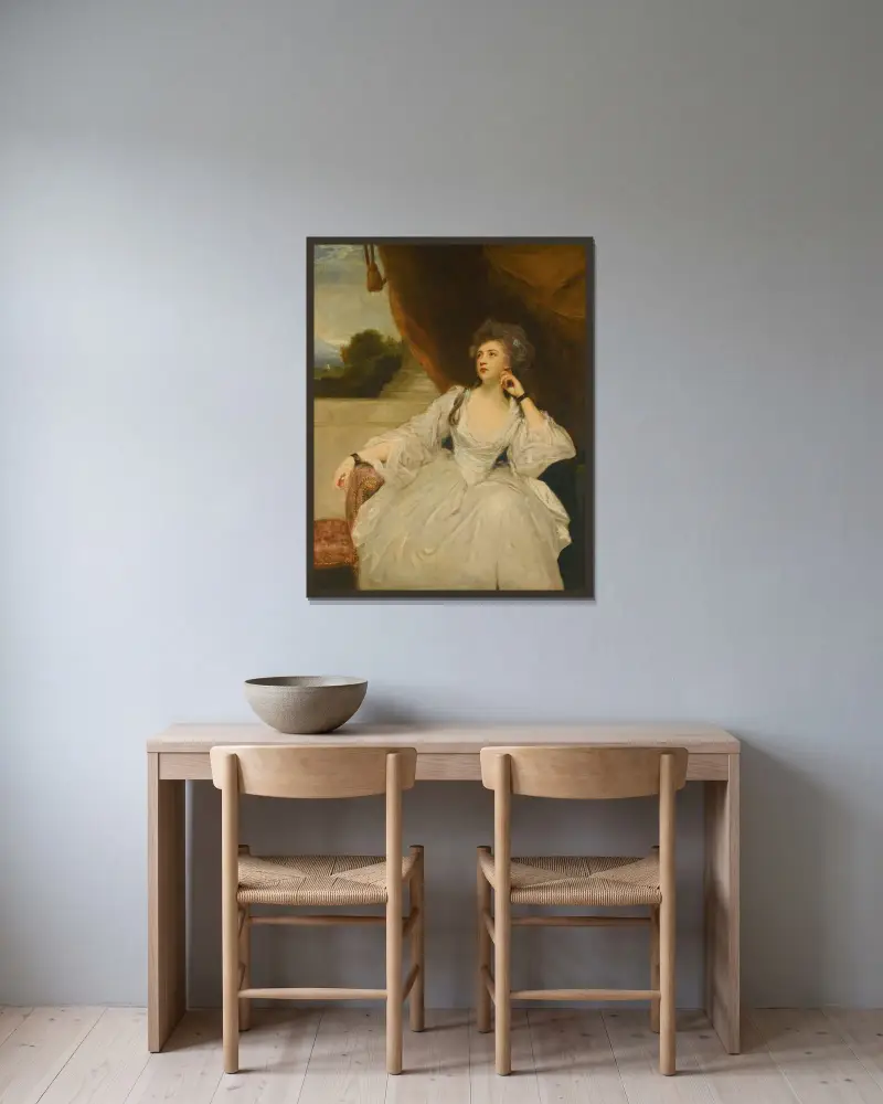 Porträt der Elizabeth Falconer, Mrs. Stanhope, als Contemplation von Sir Joshua Reynolds gerahmt an einer Wand