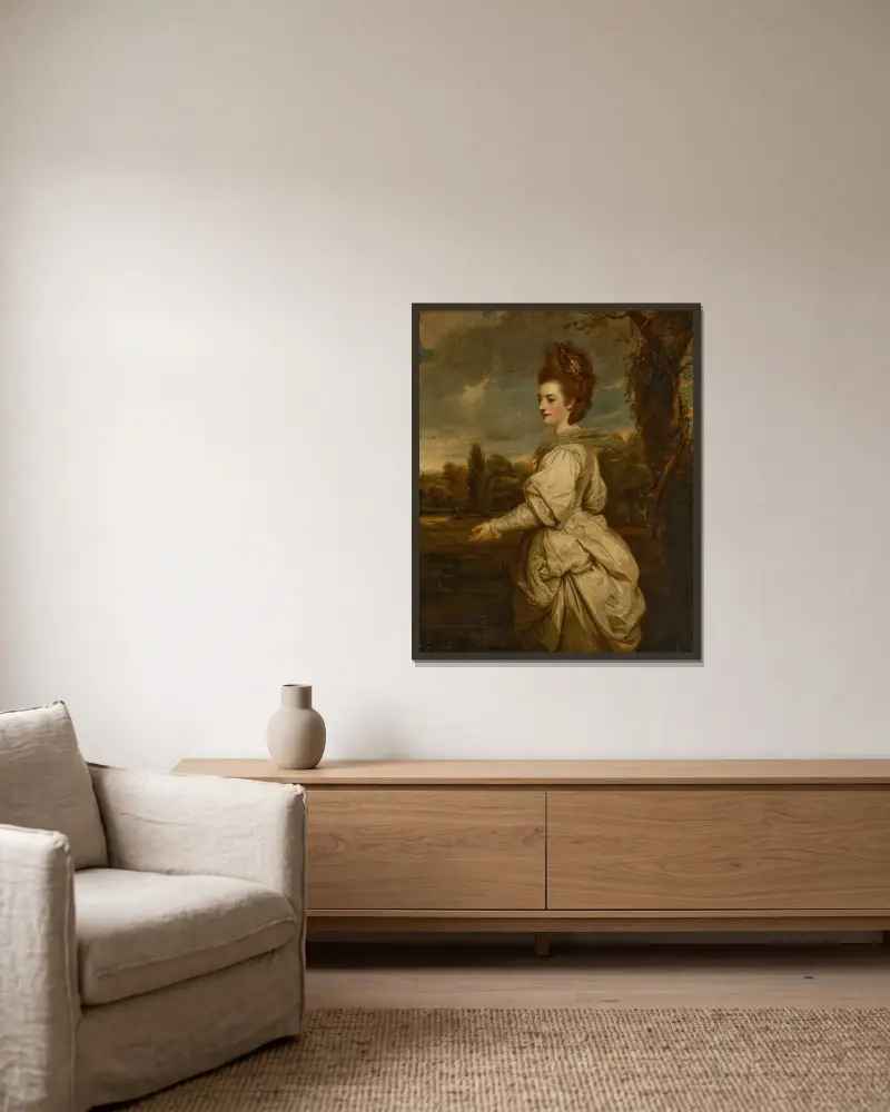 Porträt von Frances Marsham, Gräfin von Romney, geborene Wyndham (1755–1795) von Sir Joshua Reynolds gerahmt an einer Wand