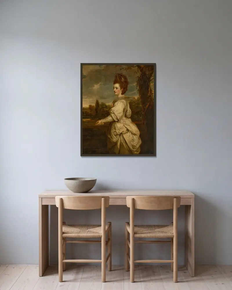 Porträt von Frances Marsham, Gräfin von Romney, geborene Wyndham (1755–1795) von Sir Joshua Reynolds gerahmt an einer Wand