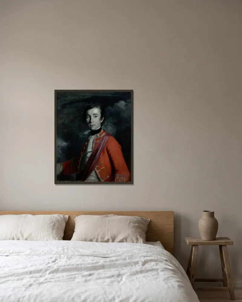 Portrait of General William John Kerr (1737-1815), 5th Marquess of Lothian, styled Lord Newbottle and later Earl of Ancram av Sir Joshua Reynolds inramad på en vägg
