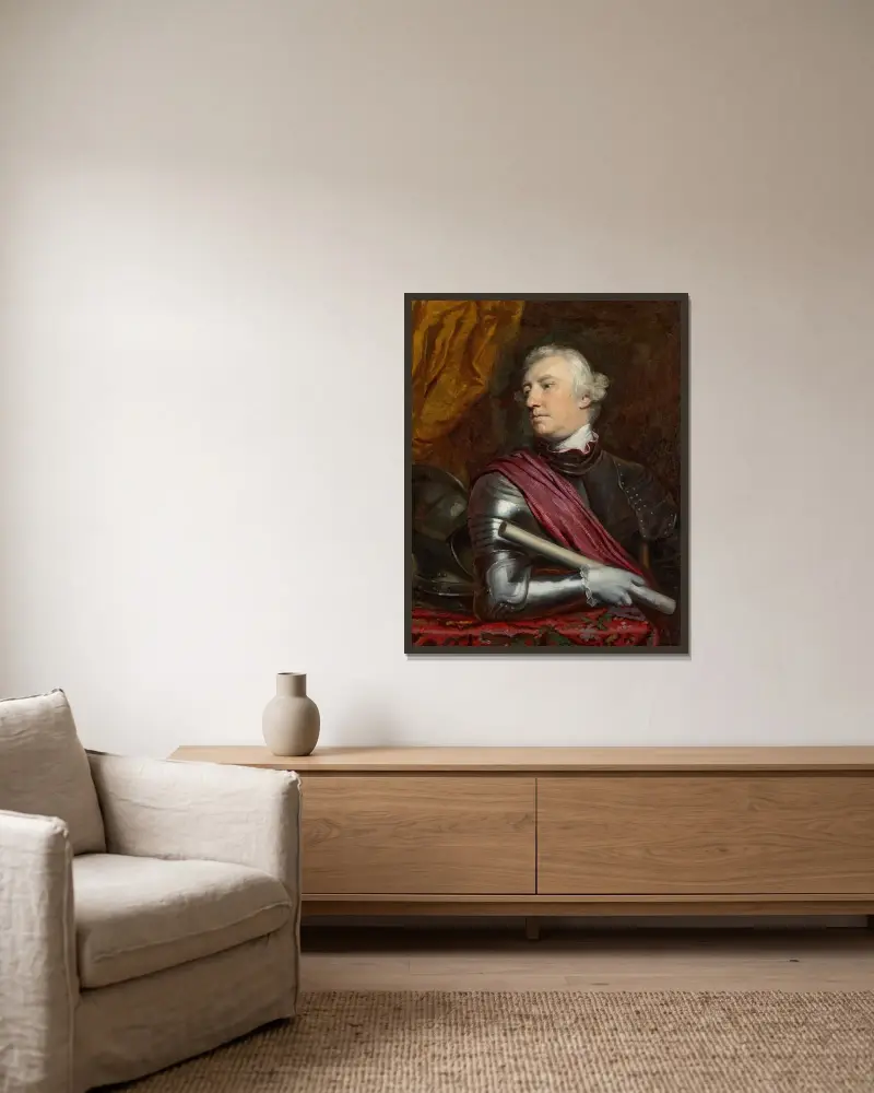 Porträtt av George Townshend, 1:e markis Townshend av Sir Joshua Reynolds inramad på en vägg