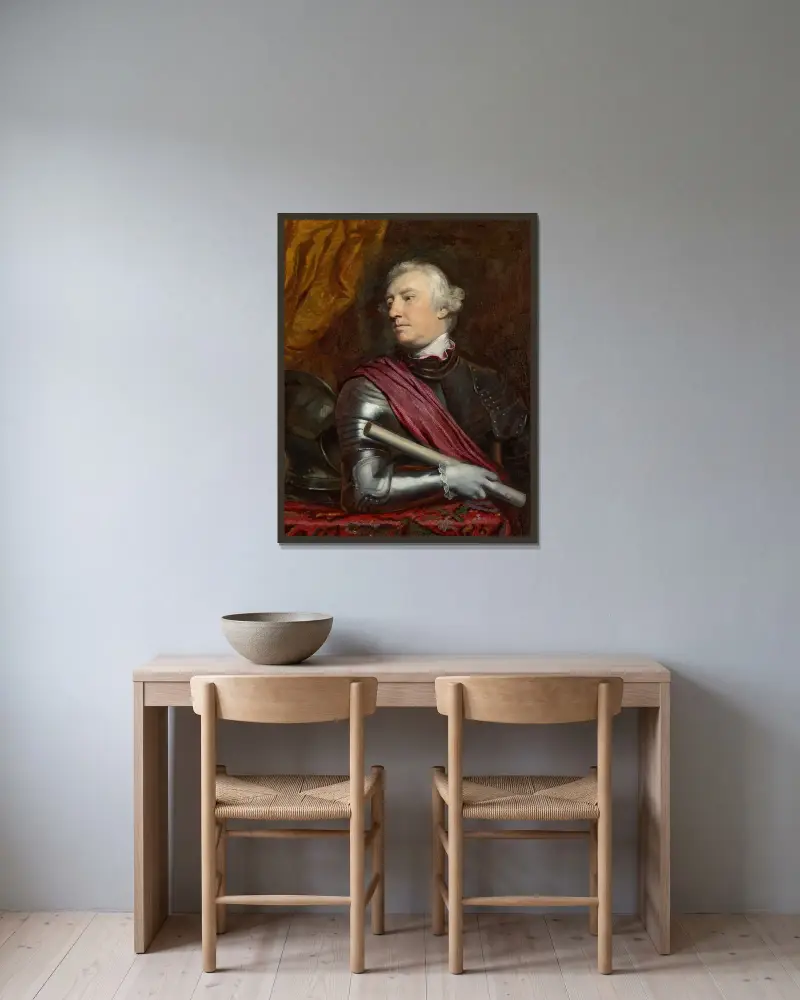 Porträtt av George Townshend, 1:e markis Townshend av Sir Joshua Reynolds inramad på en vägg