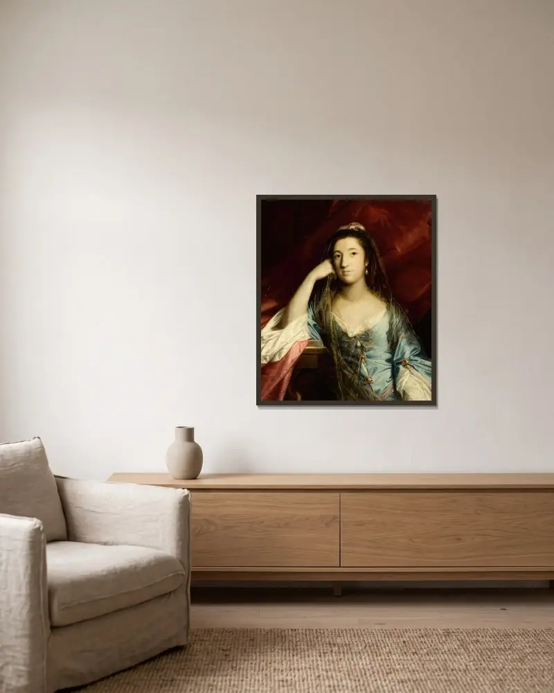 Porträt der Lady Fortescue, Anne Campbell von Sir Joshua Reynolds gerahmt an einer Wand