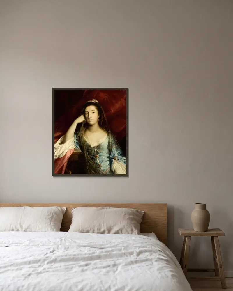 Porträt der Lady Fortescue, Anne Campbell von Sir Joshua Reynolds gerahmt an einer Wand