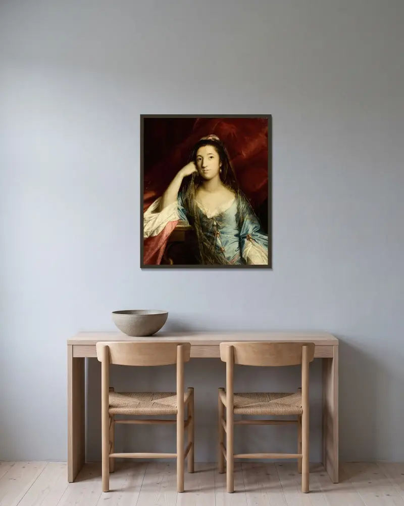 Porträt der Lady Fortescue, Anne Campbell von Sir Joshua Reynolds gerahmt an einer Wand