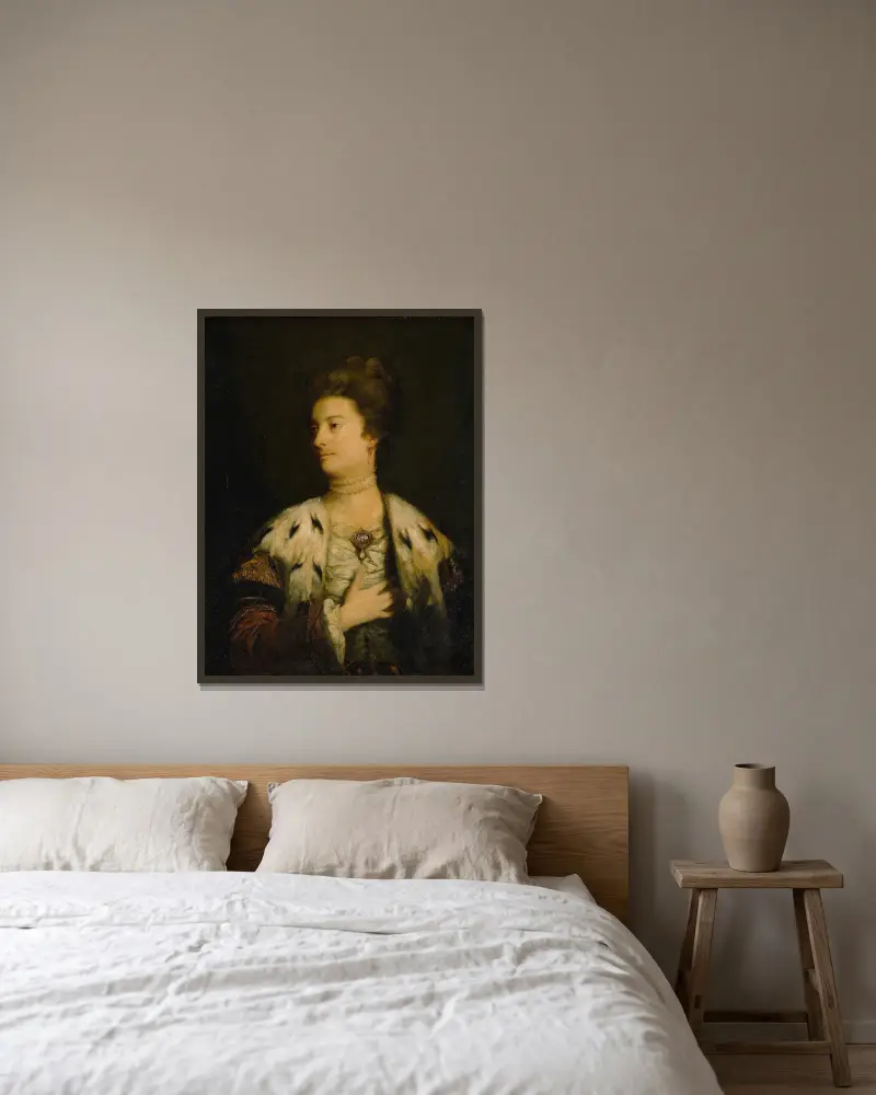 Portrait Of Lady Williams Wynn av Sir Joshua Reynolds inramad på en vägg
