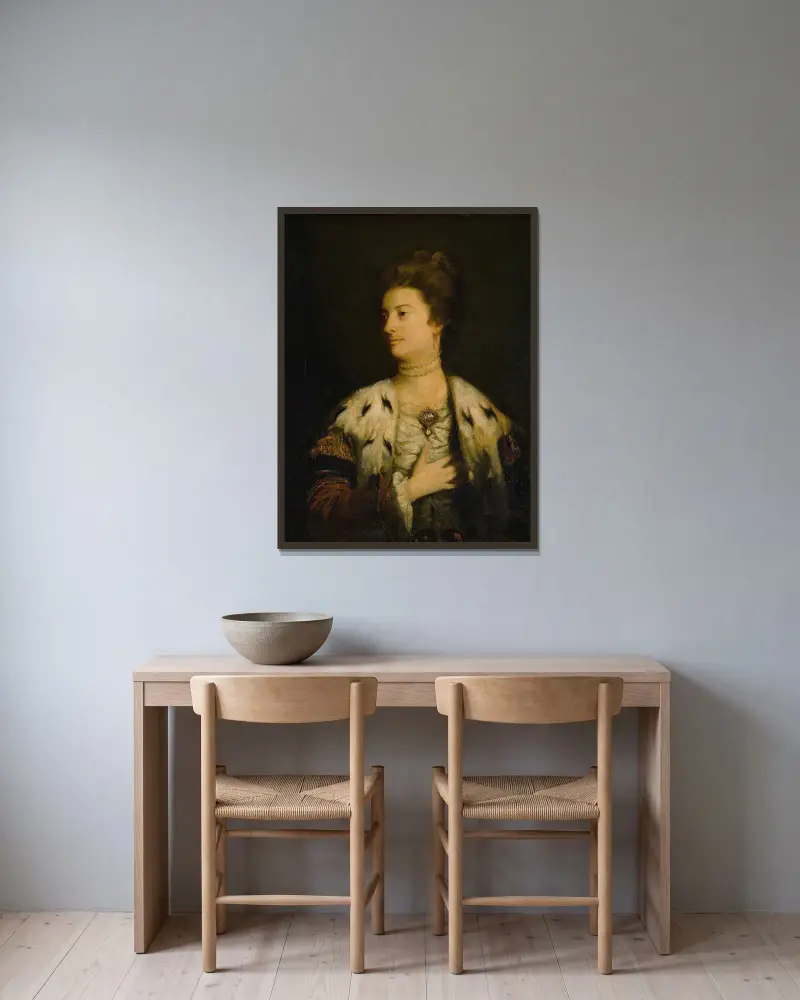 Portrait Of Lady Williams Wynn av Sir Joshua Reynolds inramad på en vägg