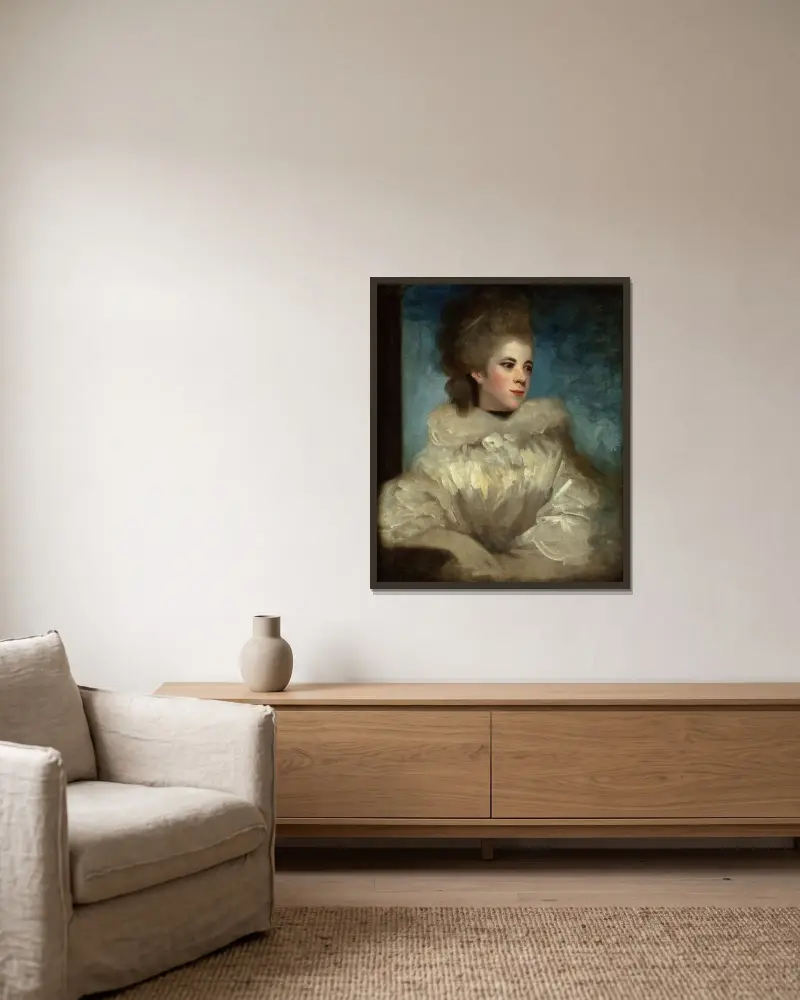 Porträtt av Mrs. Abington av Sir Joshua Reynolds inramad på en vägg
