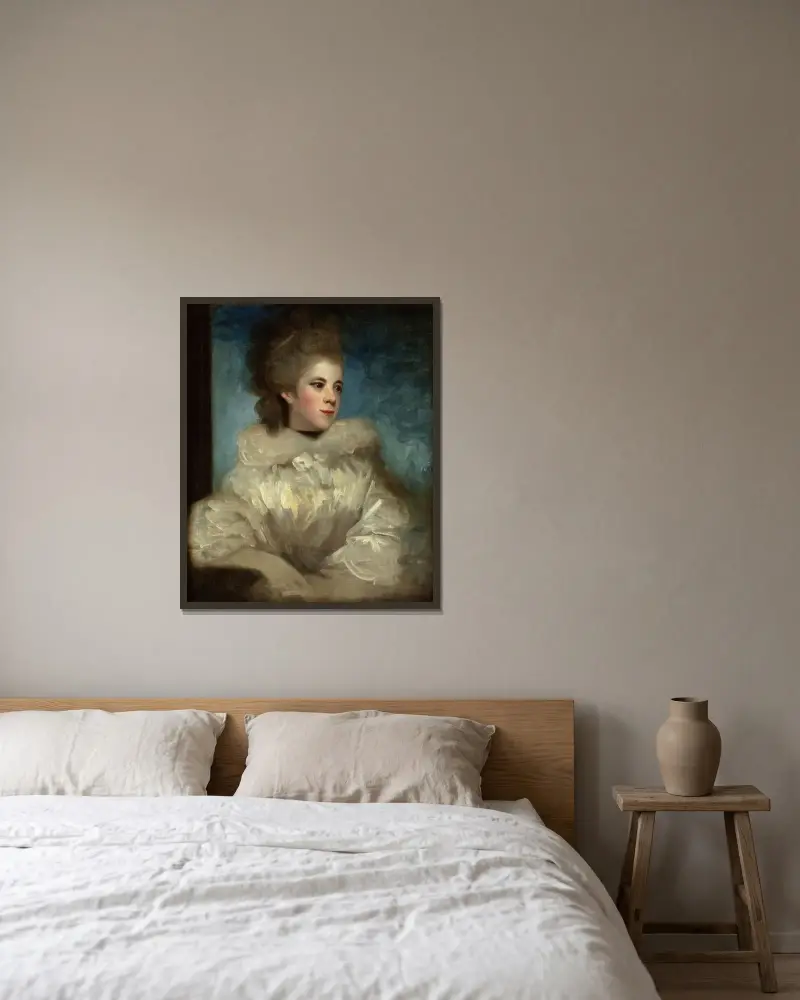 Porträtt av Mrs. Abington av Sir Joshua Reynolds inramad på en vägg
