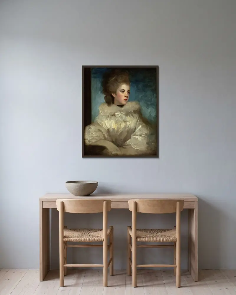 Porträtt av Mrs. Abington av Sir Joshua Reynolds inramad på en vägg