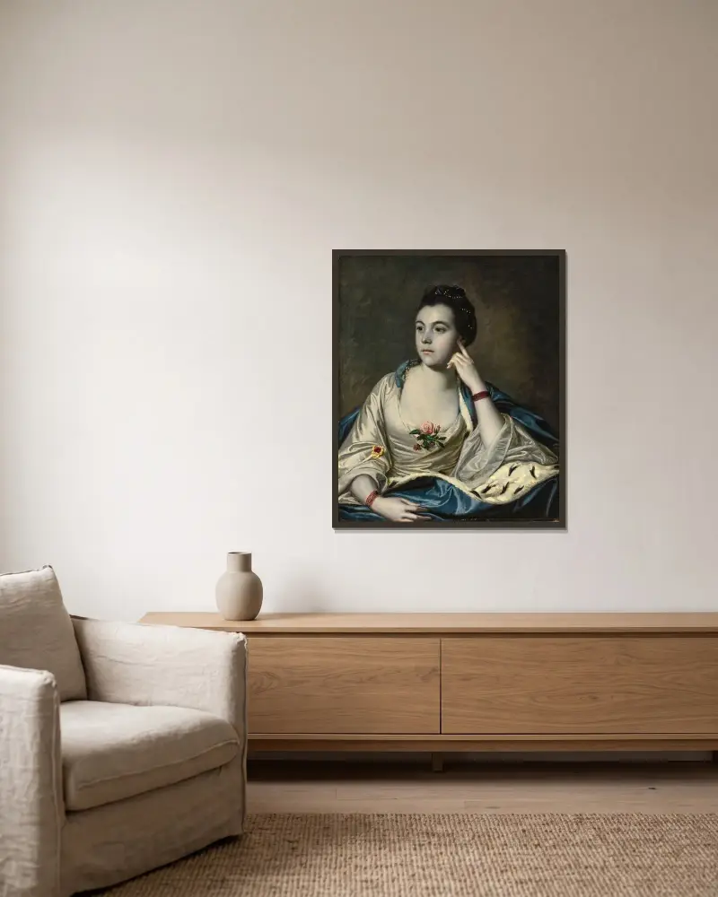 Porträtt av Mrs. Elizabeth Bradshaw, född Wilson (d. 1802) av Sir Joshua Reynolds inramad på en vägg