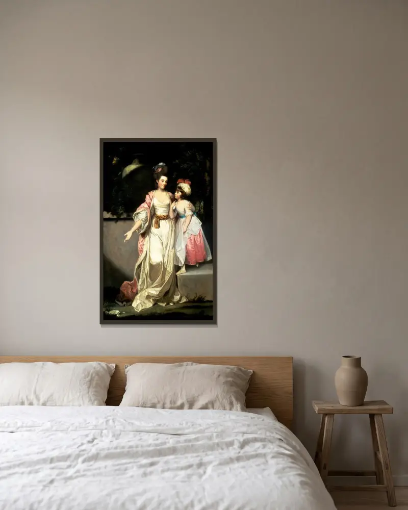 Porträt von Mrs. Jelf Powis und ihrer Tochter von Sir Joshua Reynolds gerahmt an einer Wand