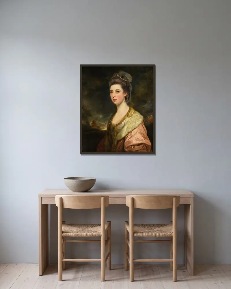 Porträtt av Mrs Richard Pennant av Sir Joshua Reynolds inramad på en vägg