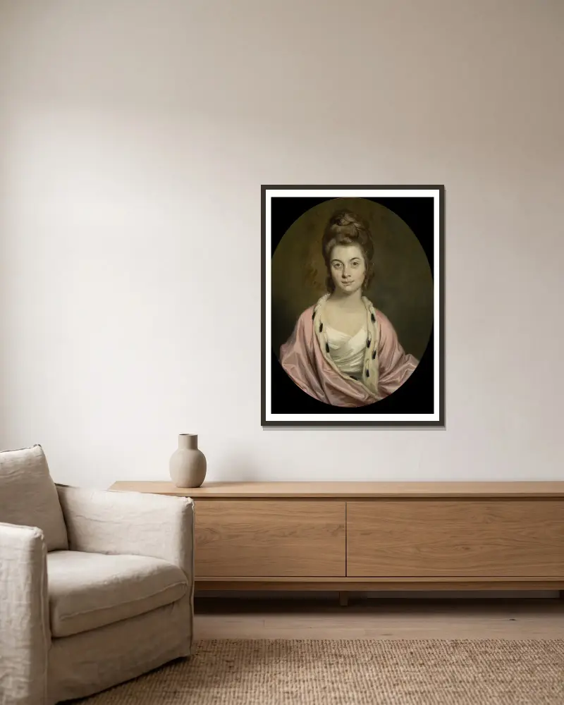 Porträtt av Mrs. Thomas Watkinson Payler av Sir Joshua Reynolds inramad på en vägg