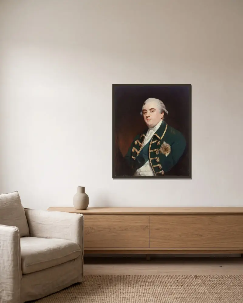Portrait of Robert Henley, Second Earl of Northington av Sir Joshua Reynolds inramad på en vägg