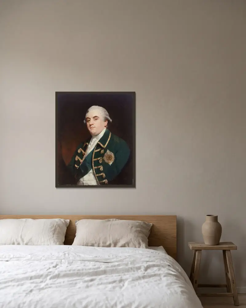 Portrait of Robert Henley, Second Earl of Northington av Sir Joshua Reynolds inramad på en vägg