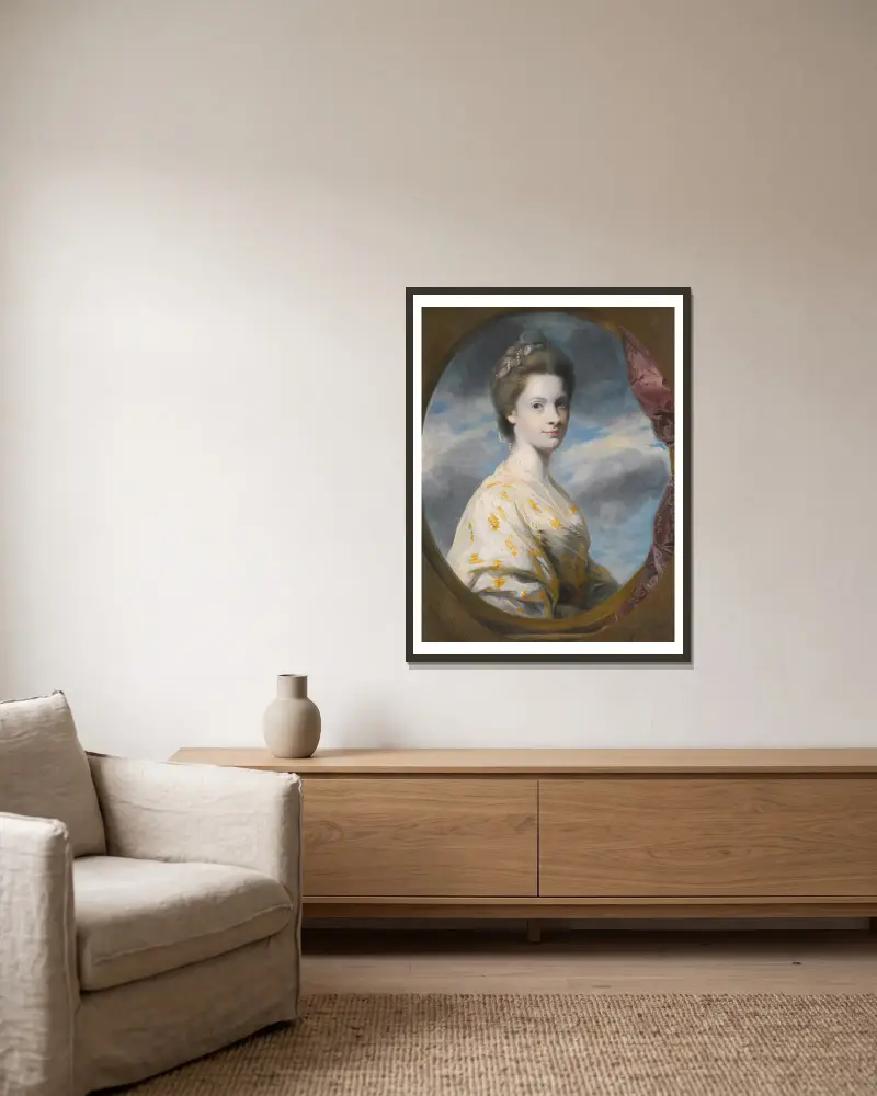 Portrait Of Sophia, Mrs Edward Southwell, Later Lady De Clifford av Sir Joshua Reynolds inramad på en vägg