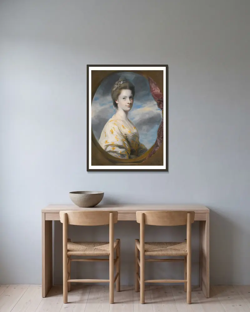 Portrait Of Sophia, Mrs Edward Southwell, Later Lady De Clifford av Sir Joshua Reynolds inramad på en vägg