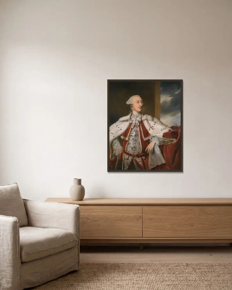 Porträt von Thomas Bruce Brudenell-Bruce, später 1. Earl of Ailesbury von Sir Joshua Reynolds gerahmt an einer Wand